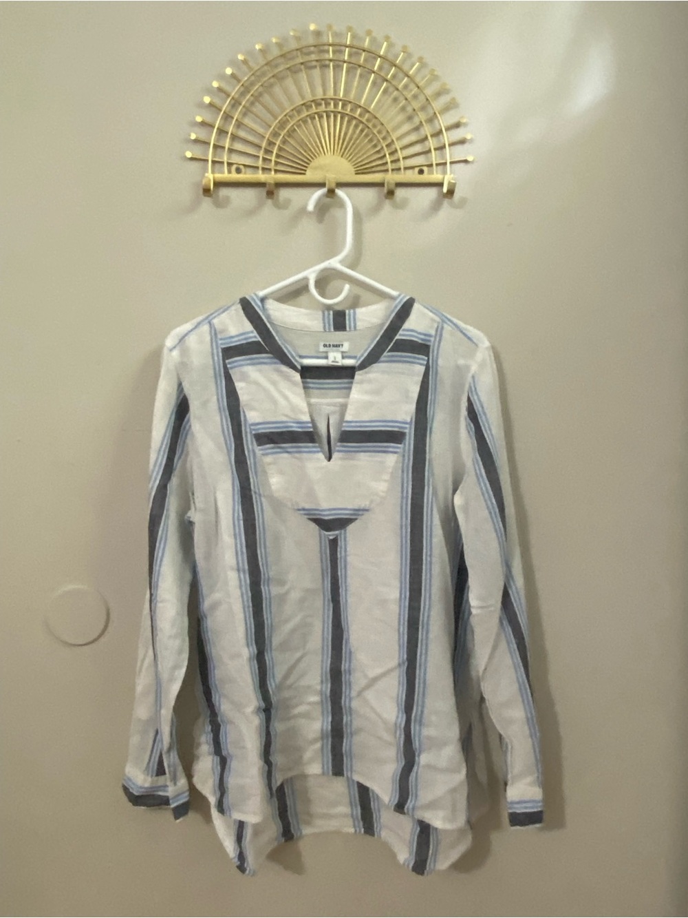 Old Navy Women’s Blue & White Vertical Stripe Button-Down Tunic